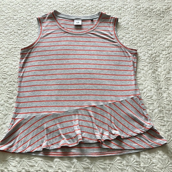 Cabi gray with orange sleeveless tank with rounded neck and peplum bottom. - Picture 10 of 12